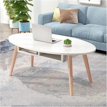 Imagem de Mesa final Mesa de centro Mesa de coquetel oval Pequena sala de estar Quarto Sofá Rack de armazenamento multifuncional Mesa de TV Mesa de chá Mesa lateral 100 × 50 × 42 cm, branca