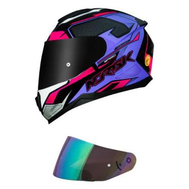 Imagem de Capacete Norisk Razor Speed Max Roxo e Rosa Mais Viseira Camaleão, 56