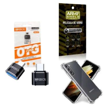 Imagem de Kit Adaptador USB para Tipo C + Capinha Samsung S21 + Película 3D - HR