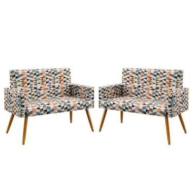 Imagem de Kit 2 Poltronas Namoradeira Decorativas Nina Sued Estampado Laranja Ar