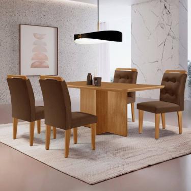 Imagem de Mesa de Jantar Olímpia 120cm MDF Canto copo e com 4 Cadeiras Carol