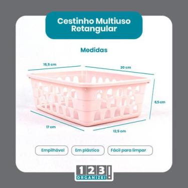 Imagem de Cesto Multiuso Organizador Médio Rosa 20x15,5x6,5Cm - 123 Organizei
