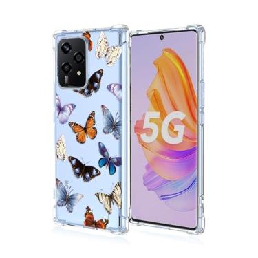 Imagem de RRXSYXL Capa para celular Huawei Honor 200 Lite com estampa floral transparente e borboletas, proteção à prova de choque, capa de TPU macio para Huawei Honor 200 Lite (borboletas coloridas)
