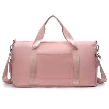 Imagem de Bolsa de viagem masculina e feminina com compartimento para sapatos esportiva bolsa de ginástica bolsa de ombro noturna de fim de semana, rosa, Large