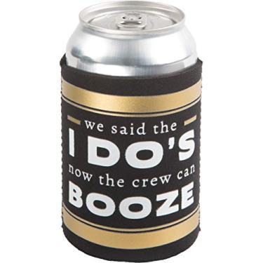 Imagem de The We Do Crew - We Said the I Do's Now the Crew can Booze Garrafa de cerveja isolada de casamento preta e dourada / Manga de lata de cerveja