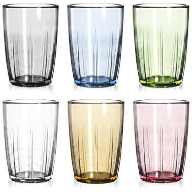 Imagem de ZEAYEA Conjunto de 6 copos de acrílico para beber, copos de água inquebráveis de 400 ml, copos de plástico reutilizáveis, copo empilhável de bebidas para água, suco, limonada, café gelado, livre de BPA, pode ser lavado na lava-louças