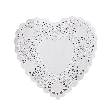 Imagem de Doilies de papel de renda branca de coração de 25,4 cm para decoração de casamento, dia dos namorados, decoração de festa pacote com 100