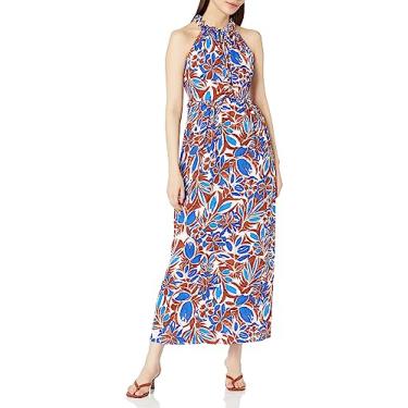 Imagem de Maggy London Maxi feminino com detalhe de babados, Branco macio/azul royal, 44