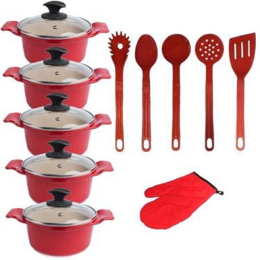 Imagem de Jogo Panela Vermelha Marmorizada Talher Javali AAL 16A24Cm