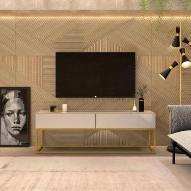 Imagem de Rack Eros Estilo Industrial 140cm Sala Estar OfWhite/Dourado - LCN Mov