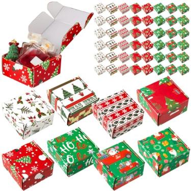 Imagem de Tenceur Pacote com 48 caixas de presente de Natal pequenas com tampas, 10 x 10 x 5 cm, caixas de embrulho de presente com tampas, caixas de papelão ondulado para embalagem de presente de Natal