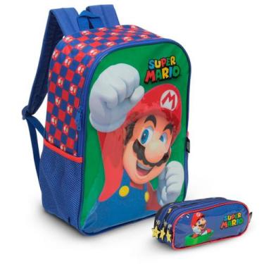 Imagem de Kit Mochila Escolar Menino Super Mario Alça Costas Grande - Plike