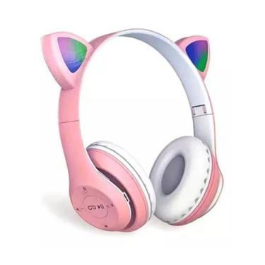 Imagem de Fone De Ouvido Headset Gamer Rosa Led Gatinho Pc Cel - KTS 