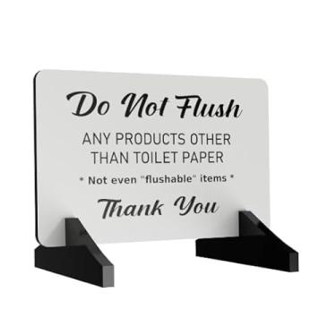 Imagem de Do Not Flush - Sinal de banheiro elegante para fossa séptica. Informa não lavar lenços e toalhas higiênicas. Independente - Branco - Fornecido com pés de acrílico
