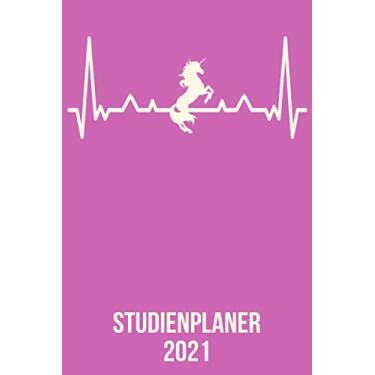 Imagem de Studienplaner 2021: Wochenplaner zum notieren, organisieren und planen DIN A5. Kalender/Terminkalender/Monats- / Tagesübersicht/Kontakt- / ... / Einhorn Unicorn Pferd heartbeat herzschlag