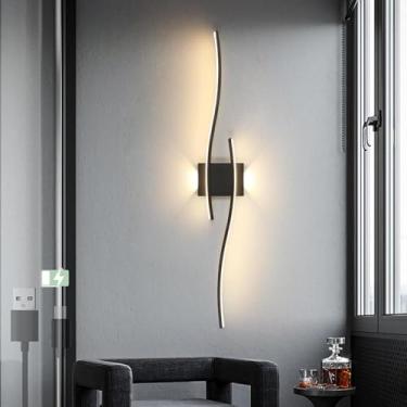 Imagem de GZZBMY Luminária de parede com espelho LED 5000 mAh operada por bateria para interior arandela USB design moderno em forma de onda luminárias de parede lâmpada de parede para sala de estar corredor