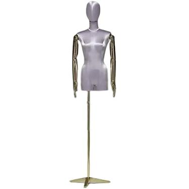 Imagem de Multiuso Manequim de Superfície de Cetim de Seda Espuma Sólida Meio Corpo de Manequim Feminino Altura Ajustável Corpo de Manequim Com Forma de Vestido de Suporte Janela