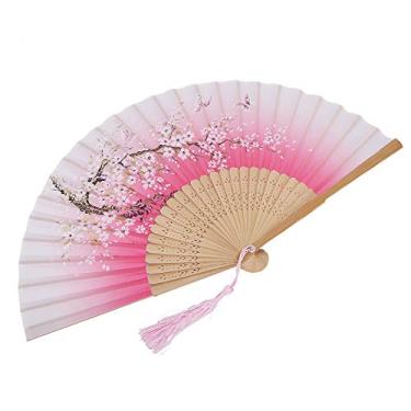 Imagem de Leque de Mão, Leques de Mão para Mulheres, Leque Dobrável Dobrável, Leque de Mão Dobrável, Adereço para Dança, Cosplay, Festa de Casamento, Decoração de Adereços (Róseo)