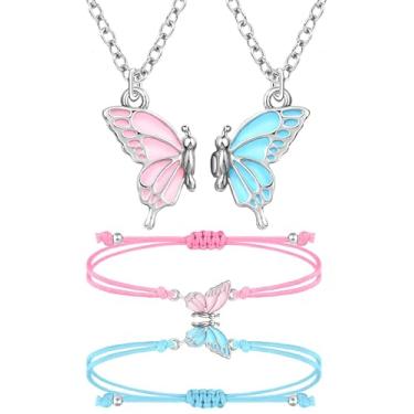 Imagem de MJartoria BFF Colar e pulseiras para 2 borboletas amizade colar pulseira melhor amigo colar combinando pulseiras presentes, Metal, Sem Pedra Preciosa