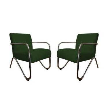 Imagem de Kit 2 Poltronas Decorativa Bela Suede Verde Braço Cromado Mz Decor - M