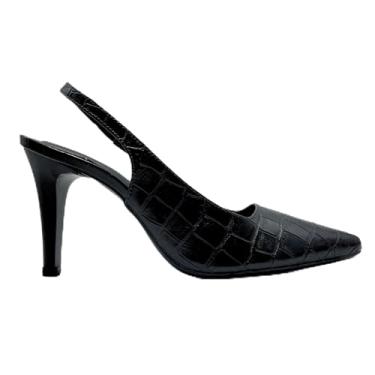 Imagem de Sapato Feminino Scarpin Croco Aberto Atrás Salto Fino 159 (Preto, BR, Adulto, Numérico, 36)