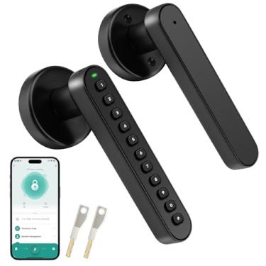 Imagem de Maçaneta inteligente, fechadura de porta de teclado com alça, travas de entrada sem chave com código, controle de aplicativo, bloqueio automático, ajuste de volume, senha temporária para quarto, casa