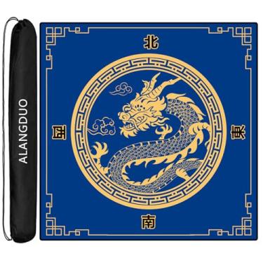 Imagem de ALANGDUO Large Mahjong Mat with Black Carrying Bag, Anti Slip and Noise Reduction Table Cover for Mahjong, Poker, Card Games, Board Games, Slip Resistant Mat(31.5X 31.5 Inches Dragon) (Blue)