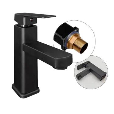Imagem de Torneira Monocomando Banheiro Lavatório Baixa Aço Inox Preto