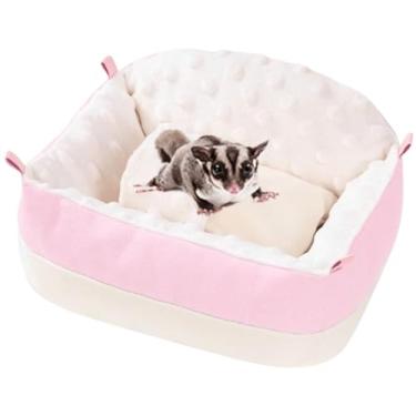 Imagem de Copfeu Sofá cama Sugar Glider, tapete quente para animais pequenos, camas laváveis para animais pequenos, almofada de dormir para planador de açúcar, hamster (rosa)