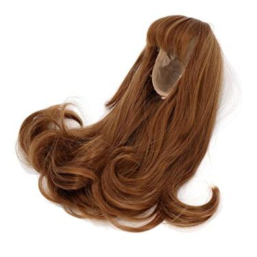 Imagem de Boneca faça você mesmo, cabelo longo, peruca de cabeça de boneca lisa e ajuste durável com franja limpa para bonecas de simulação de 21-24 cm (marrom claro)