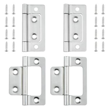 Imagem de SDTC Tech Pacote com 4 dobradiças de porta sem encaixe, dobradiças duplas para armário com parafusos para móveis, janelas, armário, etc. - 5 x 2 cm, prata