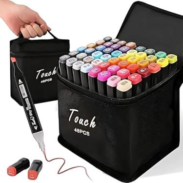 Imagem de Caneta Touch Marcador Artísticos Com 48 Cores, Pontas Duplas, Com Estojo De Transporte, Marcador Permanente Profissional Para Crianças e Adultos Coloris FONSES