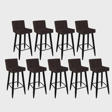 Imagem de Kit 09 Banqueta Alta Lucy Com Encosto Cozinha Bar Balcão Bistrô Pé Palito Preto Suede Marrom - Ahz Móveis