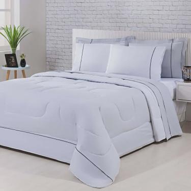 Imagem de Kit Edredom 100% Algodão Percal 150 Fios Dupla Face King + Jogo De Cama Gran Moratta 7 Peças - Branco/ Cinza