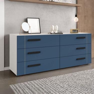Imagem de Cômoda Lisboa 6 Gavetas Branco/Azul - Politorno