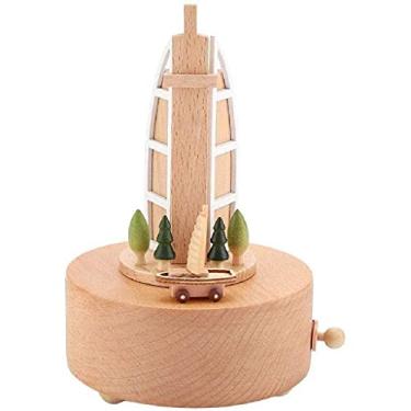 Imagem de WYUYIWH Caixa de música – Caixa de música, caixa de música de madeira, porta-lápis, vintage, feito à mão, veleiro, enfeite artesanal para presente de aniversário, decoração de casa