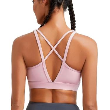 Imagem de RUNNING GIRL Sutiã esportivo feminino de alto suporte, sutiã esportivo com tiras de alto impacto, bojo moldado, rosa, M