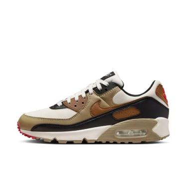 Imagem de Nike Tênis feminino Air Max 90 (DH8010-005, Phantom/preto/vermelho fogo/bronzeado britânico claro), Fantasma/preto/vermelho fogo/caramelo britânico claro, 34