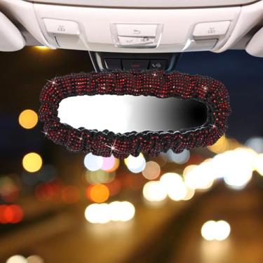 Imagem de LEPEVNEY Capa de espelho retrovisor de carro Bling com strass de cristal capa de travesseiro feminina completa cabeça de broca acessórios interiores - ajuste universal, vermelho