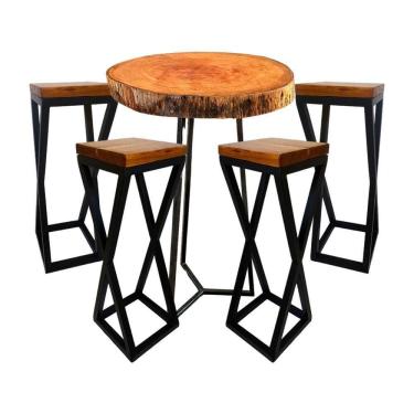 Imagem de Jogo De Mesa Bistro 4 Banqueta Alta Cozinha Bancada Varanda Bar Preto