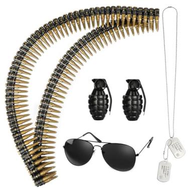 Imagem de quescu Cinto do exército falso com colar de plástico com etiqueta de cachorro brinquedo militar munição acessórios acessórios para adultos, Preto, Tamanho Único