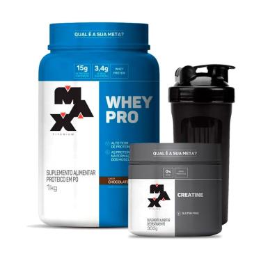 Imagem de Combo Whey Protein 1kg, Creatina Monohidratada 300g e Coqueteleira - Max Titanium