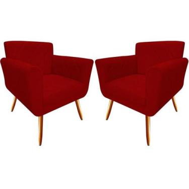 Imagem de Kit 2 Poltronas Decorativa Sabrina Suede Vermelho Pés Madeira Mz Decor