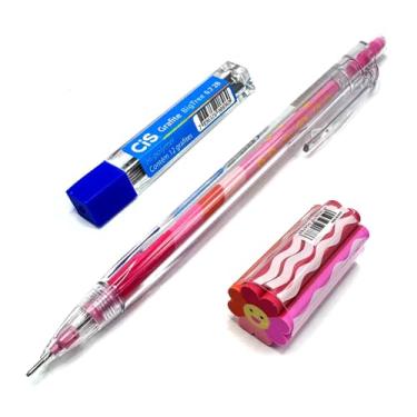 Imagem de Kit Escolar com 3 Itens – Lapiseira 0.7mm, Borracha e Grafite 0.7mm 2B (Tons de Rosa)
