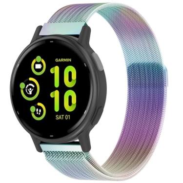 Imagem de Koazon Pulseira de relógio de malha de metal de 20 mm compatível com Garmin Forerunner 55/165/Vivoactive 5/6/Venu Sq 2, pulseira de aço inoxidável com fecho magnético de liberação rápida para