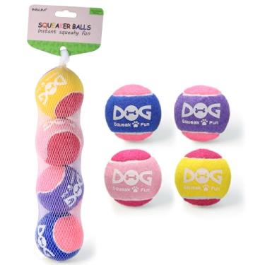 Imagem de INSUM Bolas estridentes para cães, bolas de brinquedo de cachorro estridentes para buscar, brinquedos engraçados para mastigar filhotes, Squeaker embutido, ideia para presente de aniversário de