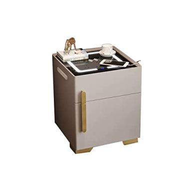 Imagem de Mesa de cabeceira inteligente, armário de cabeceira com gavetas, mesa de cabeceira branca de LED, mesa lateral estreita, mesa lateral moderna com estação de carregamento, com portas USB, 1 (cinza