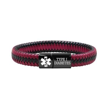 Imagem de Vivaday Pulseira masculina de couro trançado personalizável com alerta médico | Pulseiras de identificação gravadas personalizadas | Joias esportivas e de emergência para escalada de montanha YA5551