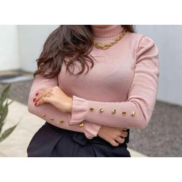 Imagem de Blusa tecido tricô manga longa, botões no punho feminina - Filó Modas,