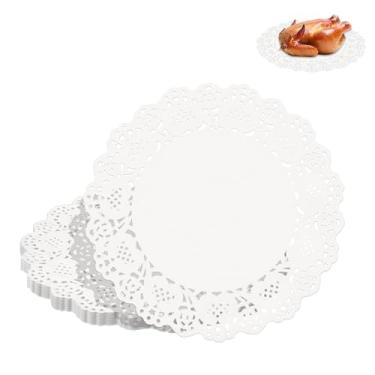 Imagem de Doilies de papel de 21 cm de renda, redondo, 150 peças, toalhas brancas para mesas, jogo americano de papel, descartáveis, para bandejas de sobremesa, artesanato, bolos, utensílios de mesa, festa de